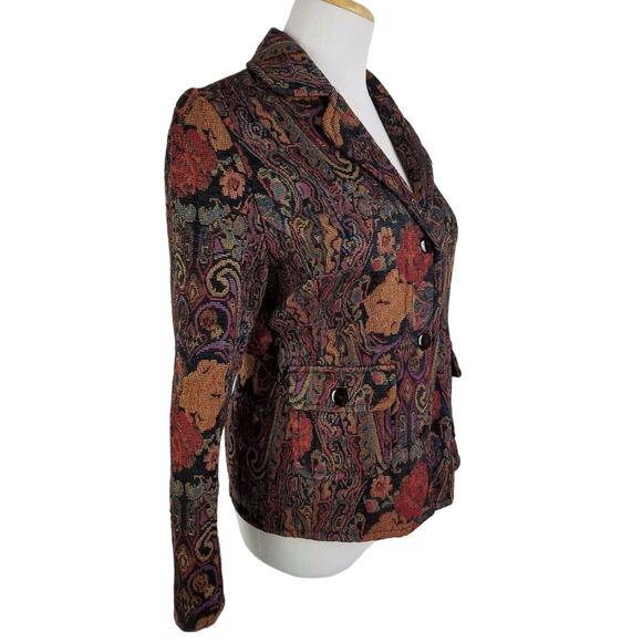 Sarah Bentley Tapestry Blazer Jacket Career 3-Button Sz PS Floral Motif Vintage - Picture 9 of 12